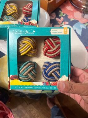 The Pioneer Woman- 4pc Woven Napkin Ring- Red/Blue/Teal/Yellow, Brand New